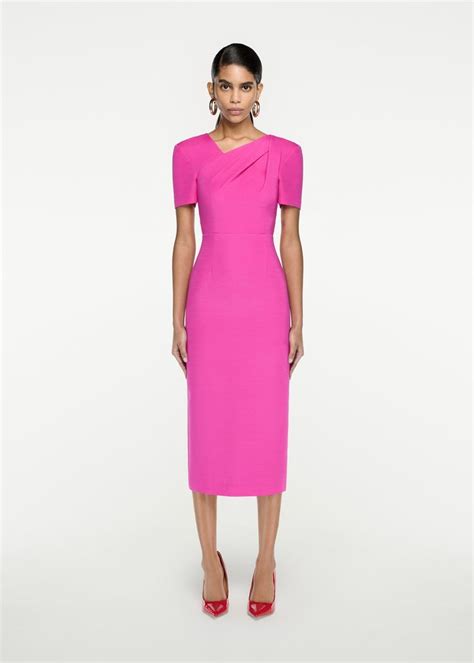 Embellished silk and wool midi dress in pink .